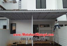 Hasil Pemasangan Kanopi Baja Ringan Atap Alderon Sunpanel Super Elegan Plus Cat Putih di Pesona Sawangan Residence Cluster Citronela