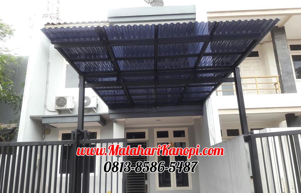 Hasil Pemasangan Kanopi Baja Ringan Atap Solartuff Serenity Hitam Paket Super Elegan Plus Cat Hitam di Depok