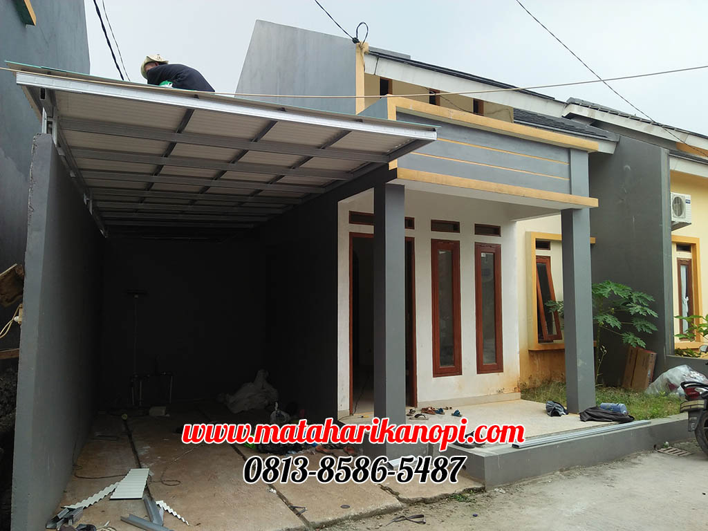 Hasil Pemasangan Kanopi Baja Ringan Atap Evo Gold Ekonomis Hijau di Cluster Cahaya Muslim, Jl. Teluk Bayur, Sukmajaya, Depok
