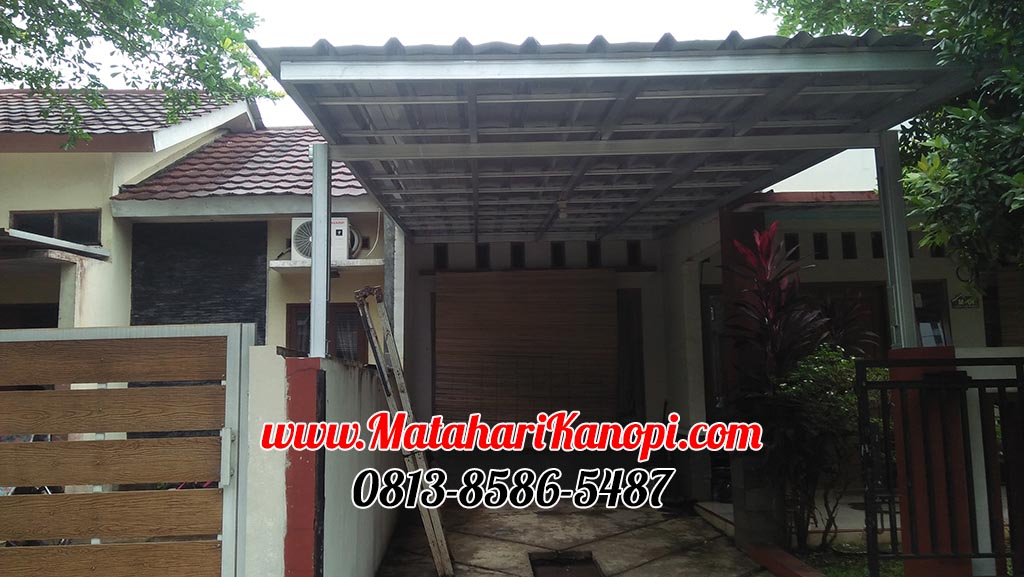 Hasil Pemasangan Kanopi Baja Ringan Atap Spandek Elegan di Perum Nuansa Telaga Kalibaru Cilodong Depok
