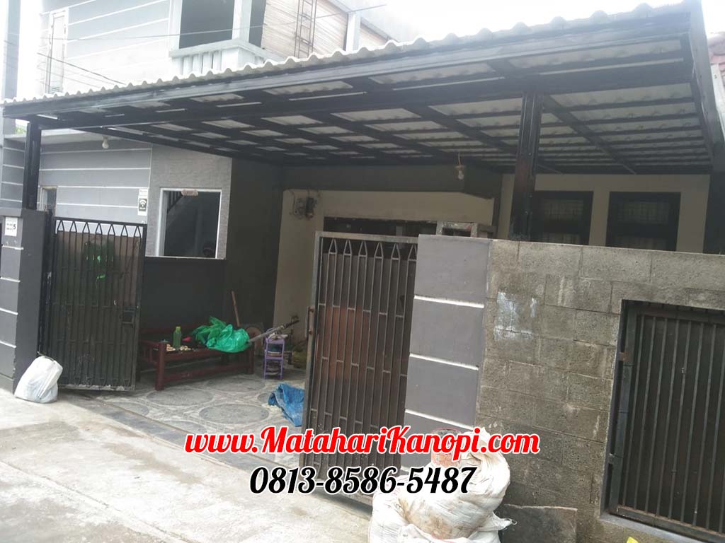 Hasil Pemasangan Kanopi Baja Ringan Atap Alderon Sunpanel Elegan Plus Cat Hitam di Margonda Depok