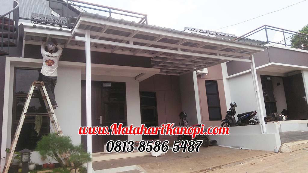Kanopi Baja Ringan Atap Spandek Elegan Plus Cat Putih di Perumahan DMirai Cinere Depok