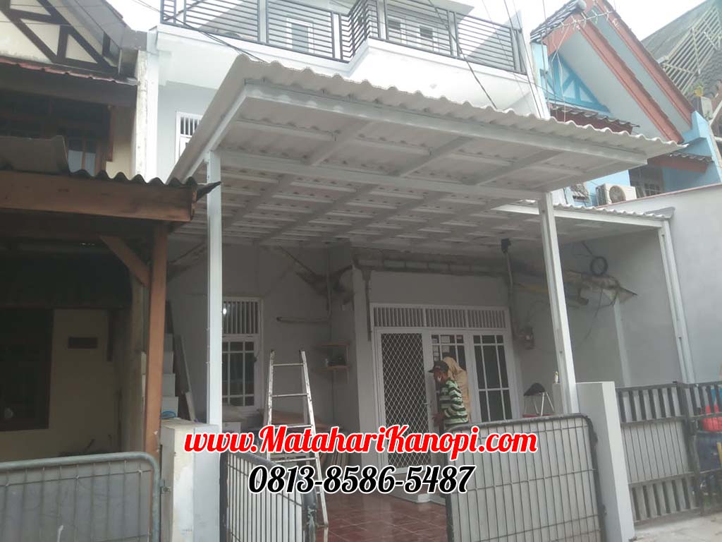 Hasil Pemasangan Kanopi Baja Ringan Atap Alderon Sunpanel Super Elegan Plus Cat Putih di Griya Depok Asri
