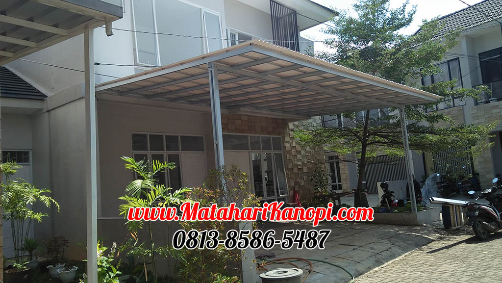 Hasil Pemasangan Kanopi Baja Ringan Atap Alderon RS Paket Ekonomis di Grand Paragon Residence Cibinong Bogor