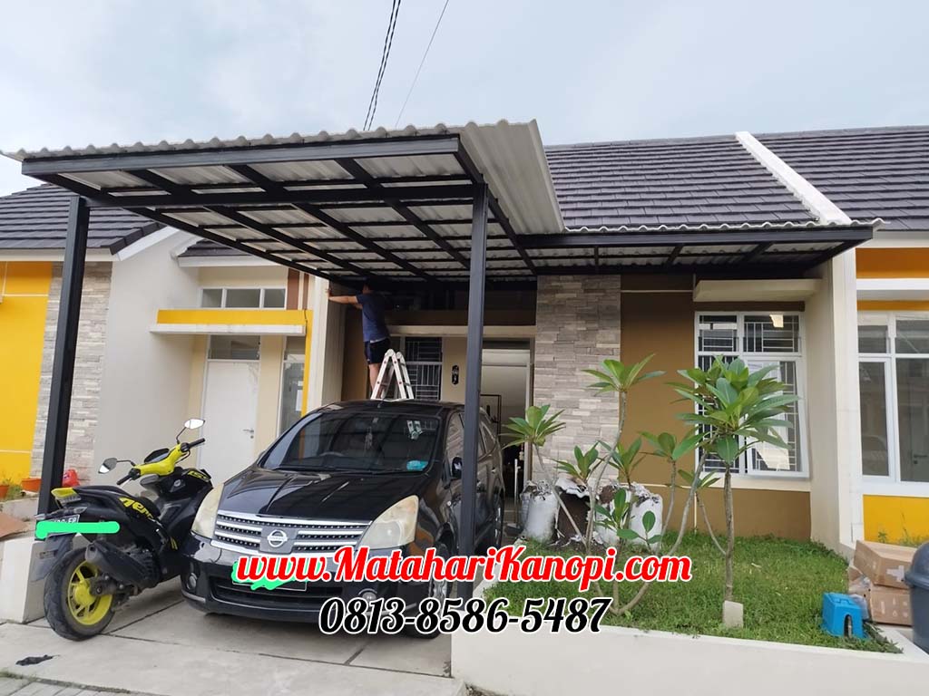 Hasil Pemasangan Kanopi Baja Ringan Atap Alderon Sunpanel Super Elegan Plus Cat Hitam di Cimanggu City Bogor