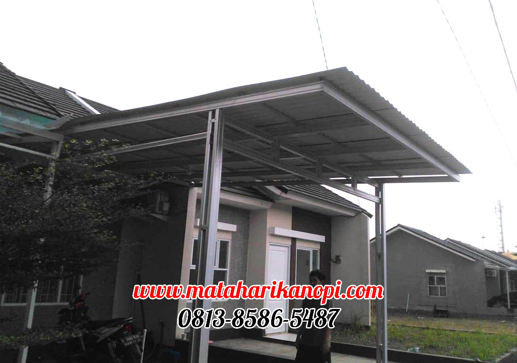 Hasil Pemasangan Kanopi Baja Ringan Murah Atap Evo Gold Type Ekonomis di Komplek Grand Pesona Depok Blok E7 Sukmajaya Depok