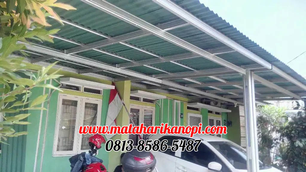 Hasil Pemasangan Kanopi Baja Ringan Atap Go Green Hijau Type Elegan Tanpa Cat Rangka di Pabuaran Cibinong