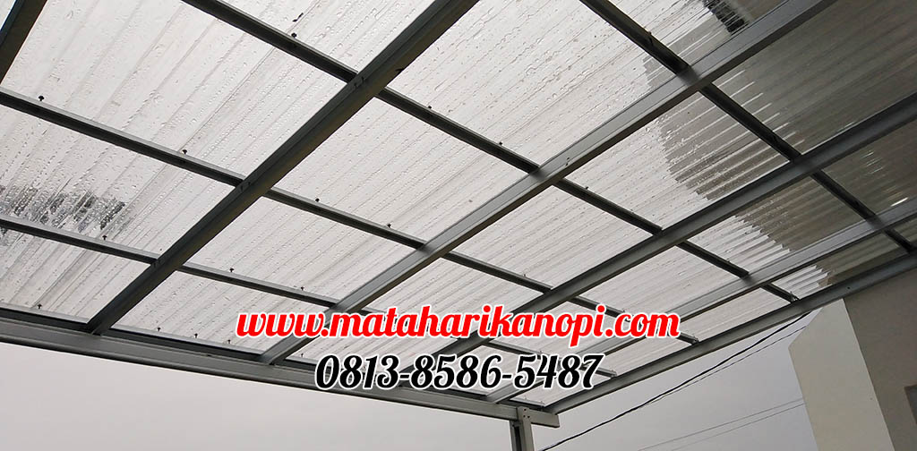 Hasil Pemasangan Kanopi Baja Ringan Atap Solartuff Serenity Clear Type Ekonomis Tanpa Cat Rangka di Grand Dahlia Cluster GDC Grand Depok City