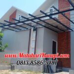 Hasil Pemasangan Kanopi Baja Ringan Atap Alderon Sunpanel Super Elegan Plus Cata Rangka Hitam di Perum Madrid Residece Cilodong Depok