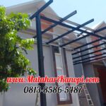 Hasil Pemasangan Kanopi Baja Ringan Atap Alderon Sunpanel Super Elegan Plus Cata Rangka Hitam di Perum Madrid Residece Cilodong Depok