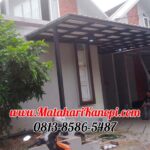Hasil Pemasangan Kanopi Baja Ringan Atap Alderon Sunpanel Super Elegan Plus Cata Rangka Hitam di Perum Madrid Residece Cilodong Depok