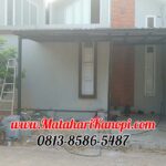 Hasil Pemasangan Kanopi Baja Ringan Atap Alderon Sunpanel Super Elegan Plus Cata Rangka Hitam di Perum Madrid Residece Cilodong Depok