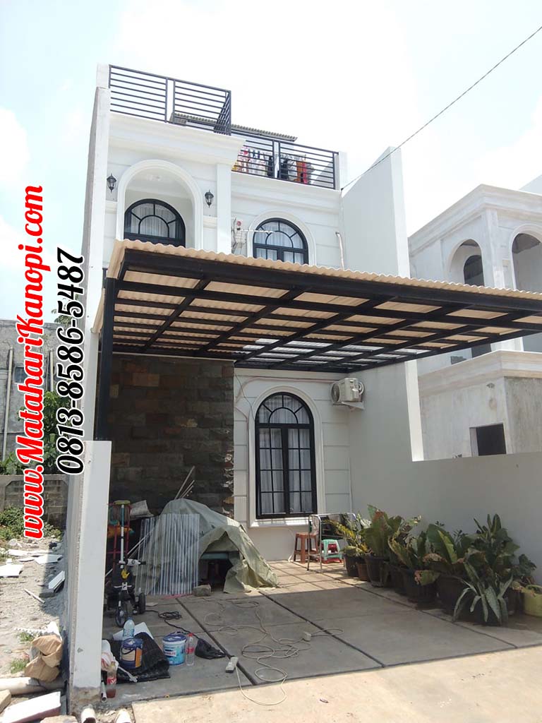 Hasil Pemasangan Kanopi Baja Ringan Atap alderon RS Single Layer Mix Solartuff di Dream House Premier Kav. 18 Harjamukti Cimanggis Depok Cibubur